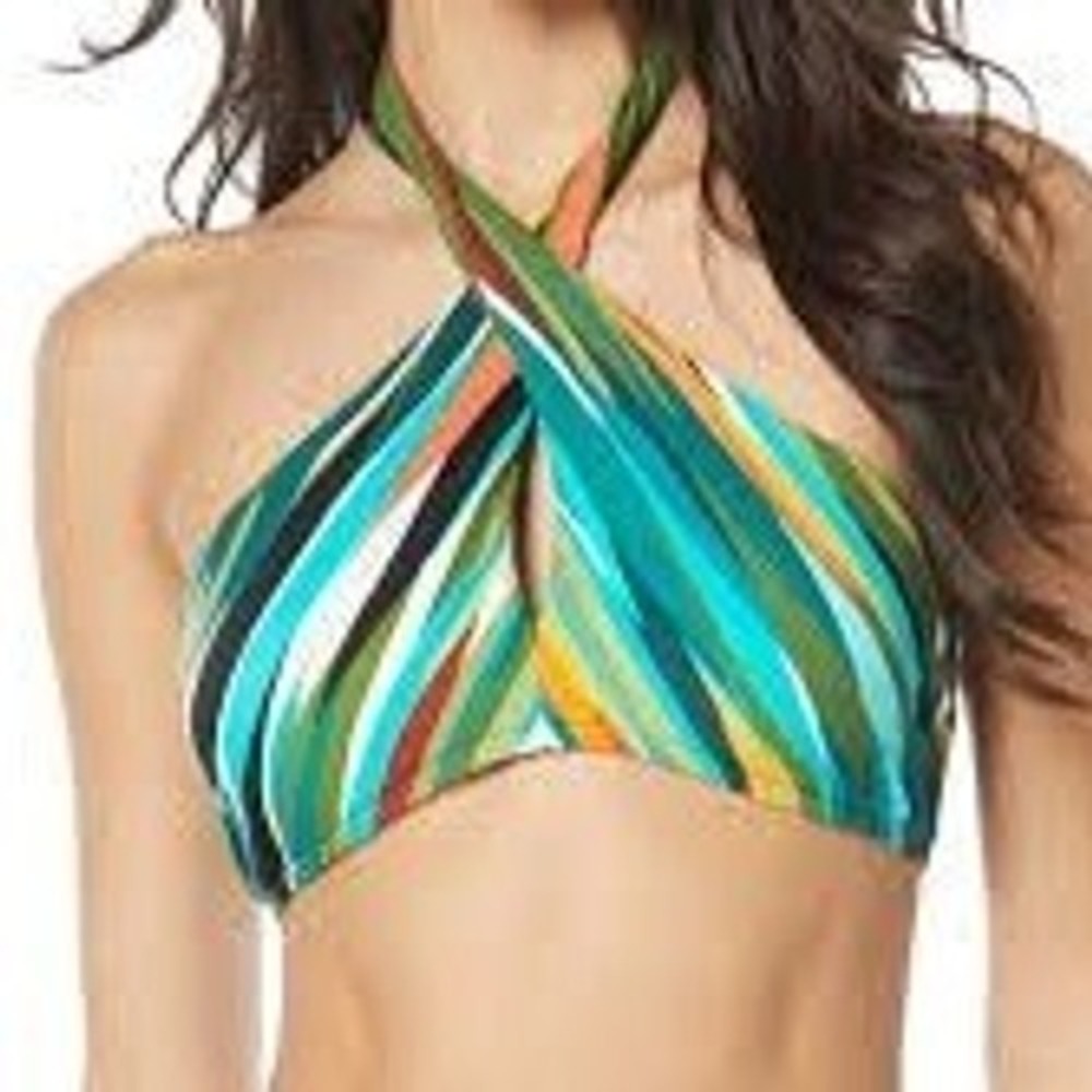 Vince Camuto Women Green Printed Cross-Front Bikini Top Swimwear Size Medium‎